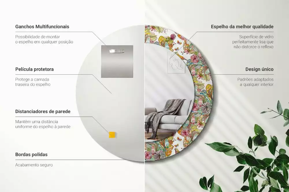 Espelho redondo decorativo Flores de contos de fadas