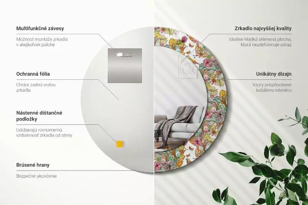 Espelho redondo decorativo Flores de contos de fadas