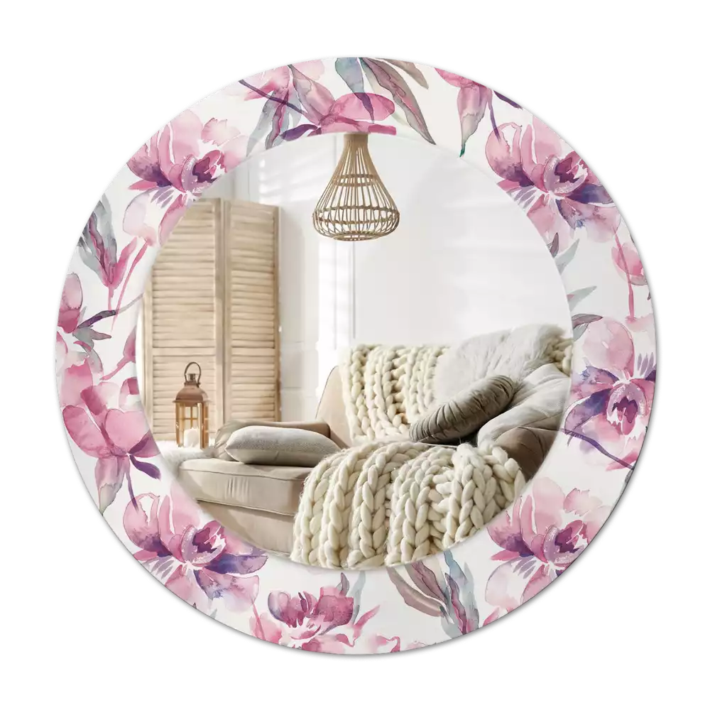 Espelho redondo decorativo Flores de peônia