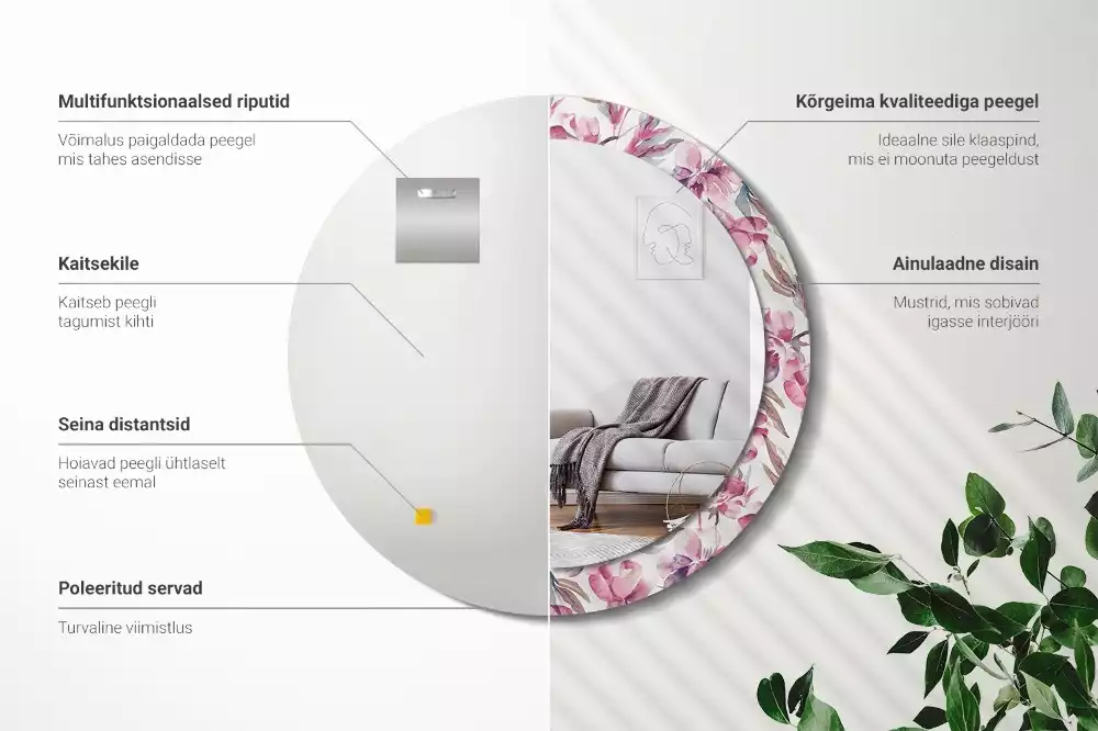 Espelho redondo decorativo Flores de peônia