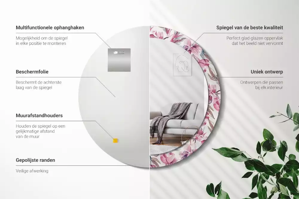 Espelho redondo decorativo Flores de peônia