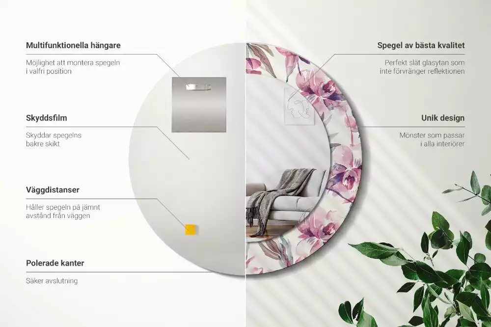 Espelho redondo decorativo Flores de peônia