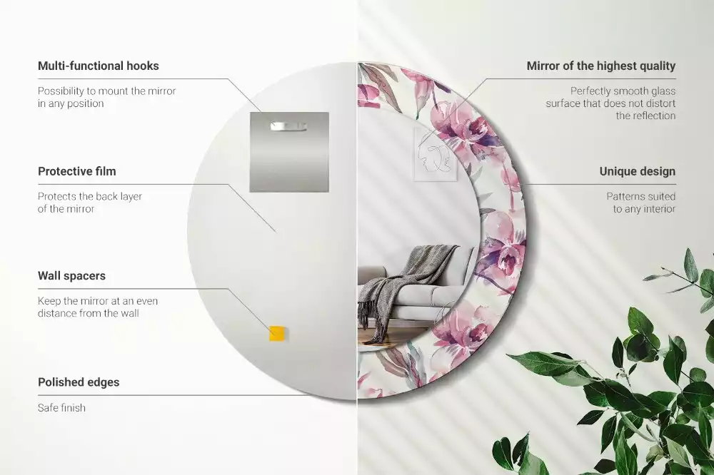 Espelho redondo decorativo Flores de peônia