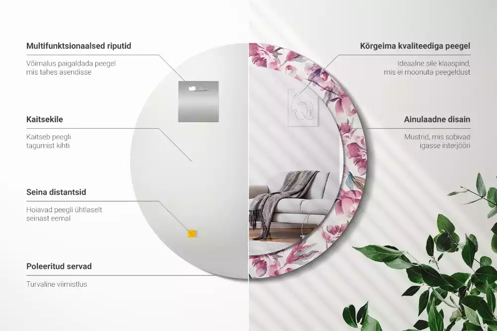 Espelho redondo decorativo Flores de peônia