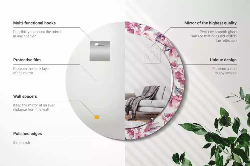 Espelho redondo decorativo Flores de peônia