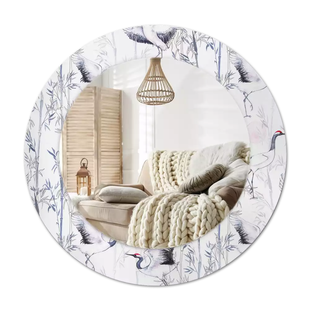 Espelho redondo decorativo Pássaros guindastes