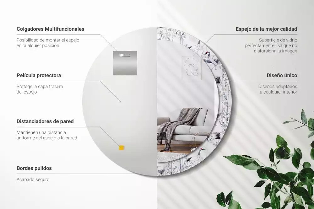 Espelho redondo decorativo Pássaros guindastes