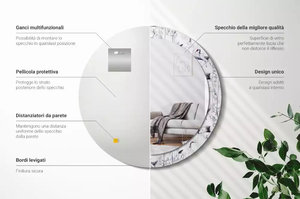 Espelho redondo decorativo Pássaros guindastes