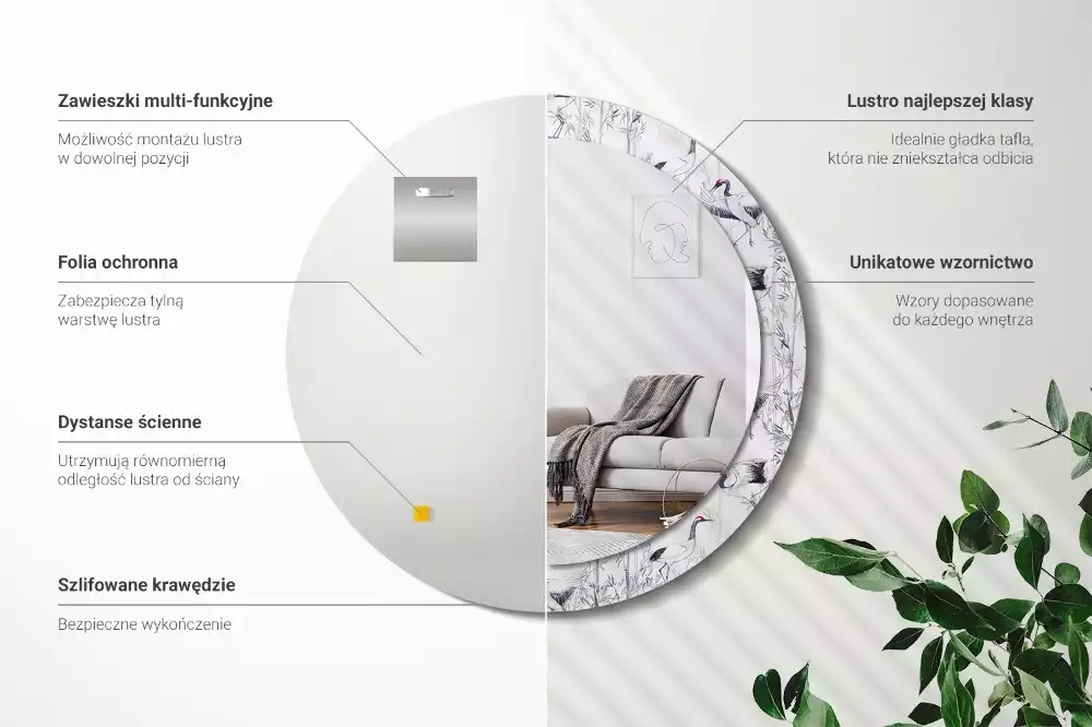 Espelho redondo decorativo Pássaros guindastes