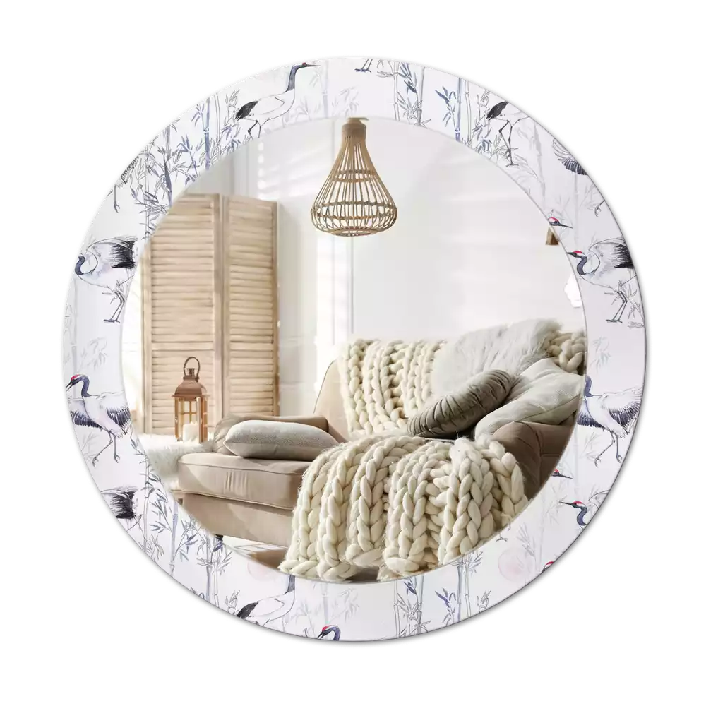 Espelho redondo decorativo Pássaros guindastes