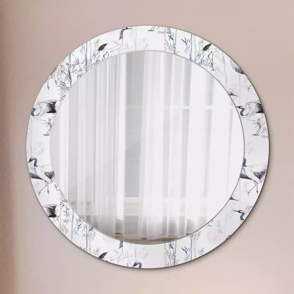 Espelho redondo decorativo Pássaros guindastes