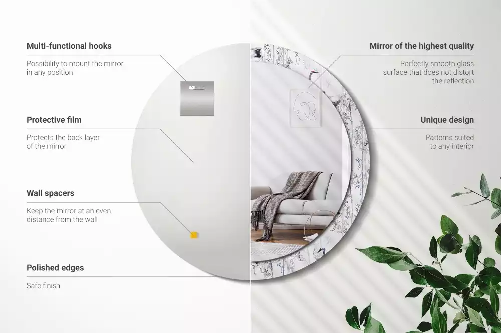 Espelho redondo decorativo Pássaros guindastes