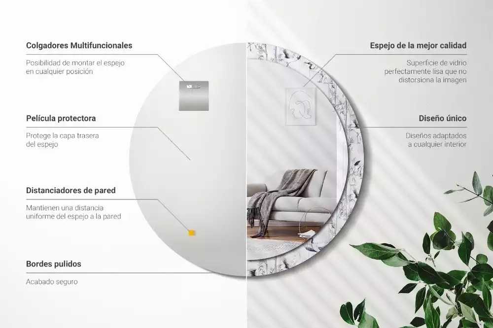 Espelho redondo decorativo Pássaros guindastes