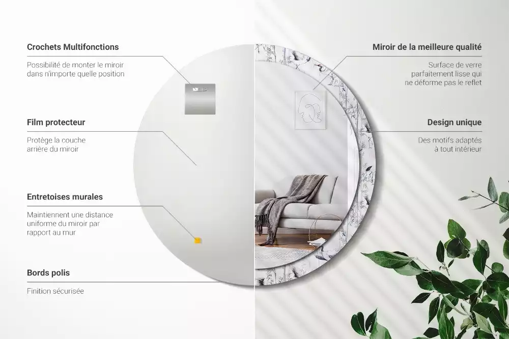 Espelho redondo decorativo Pássaros guindastes