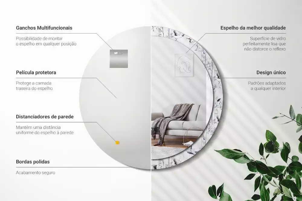 Espelho redondo decorativo Pássaros guindastes