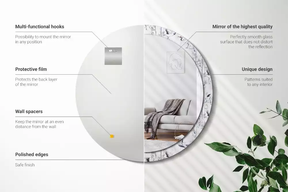 Espelho redondo decorativo Pássaros guindastes