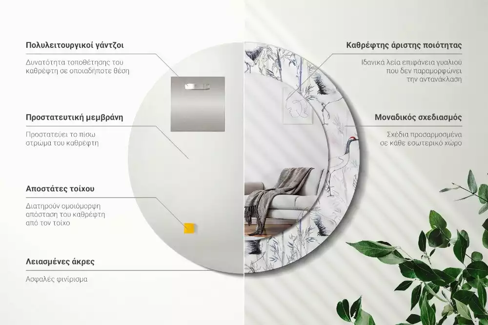 Espelho redondo decorativo Pássaros guindastes