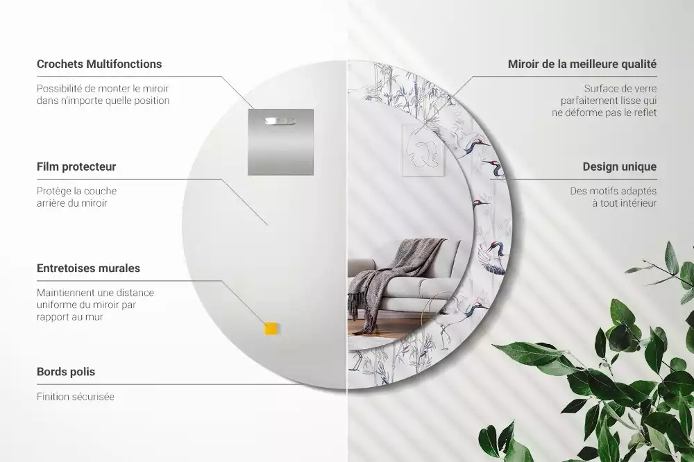 Espelho redondo decorativo Pássaros guindastes