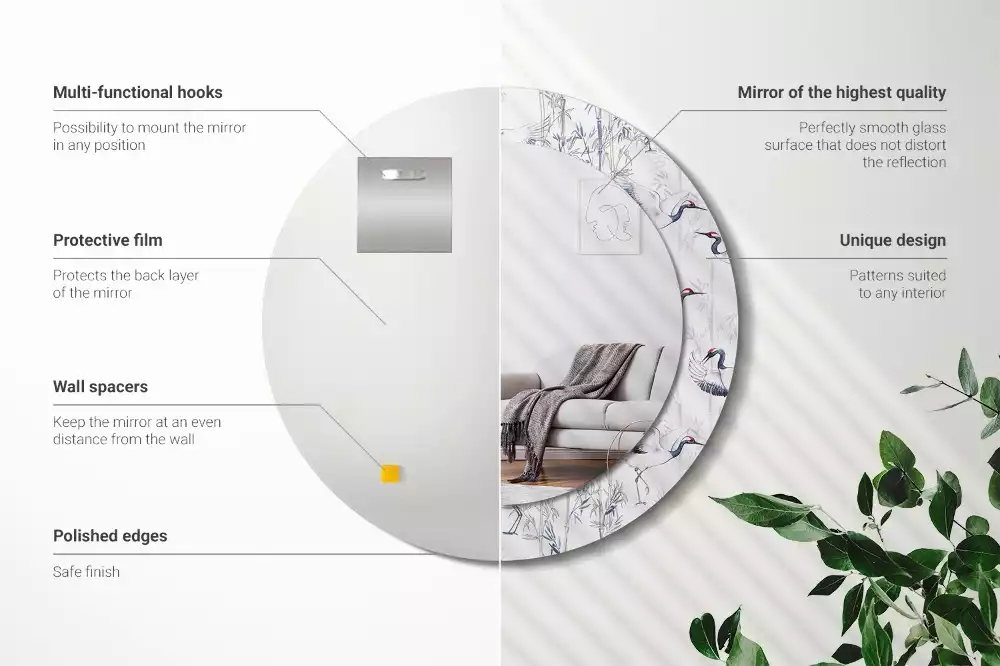 Espelho redondo decorativo Pássaros guindastes