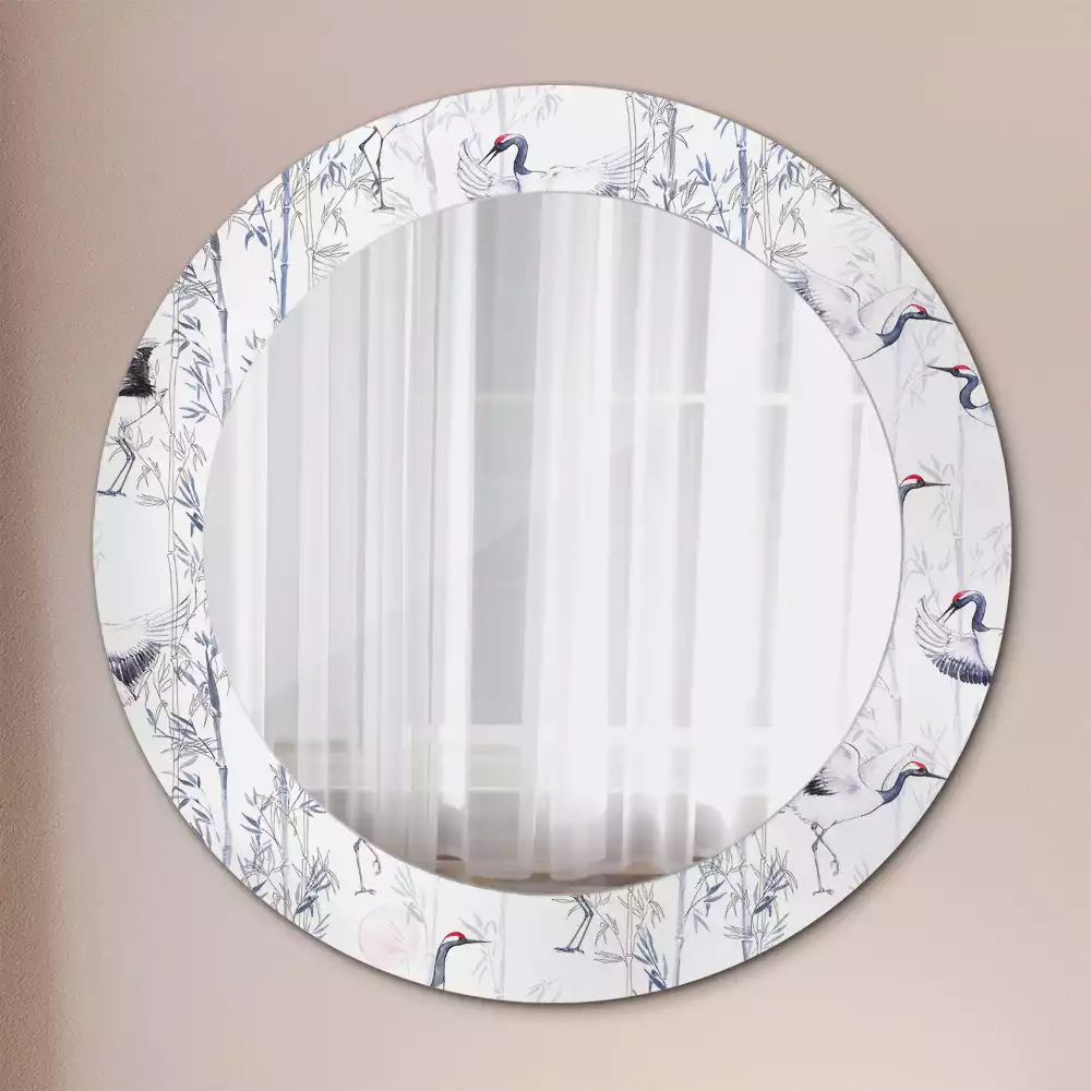 Espelho redondo decorativo Pássaros guindastes