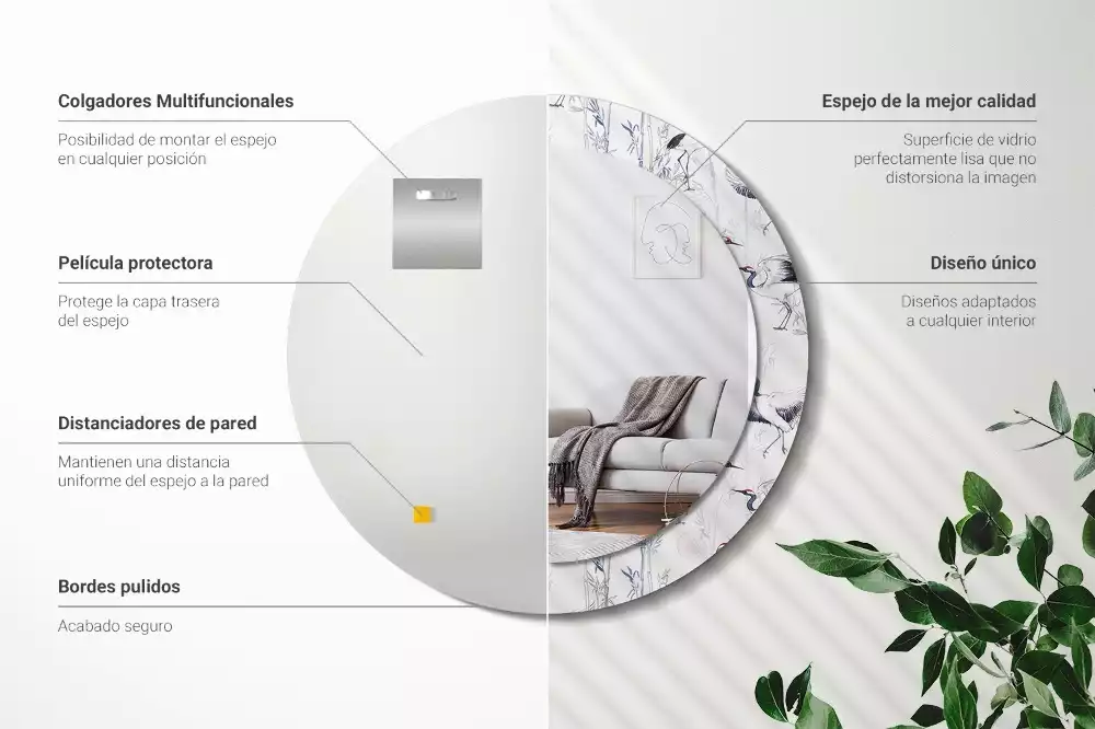 Espelho redondo decorativo Pássaros guindastes