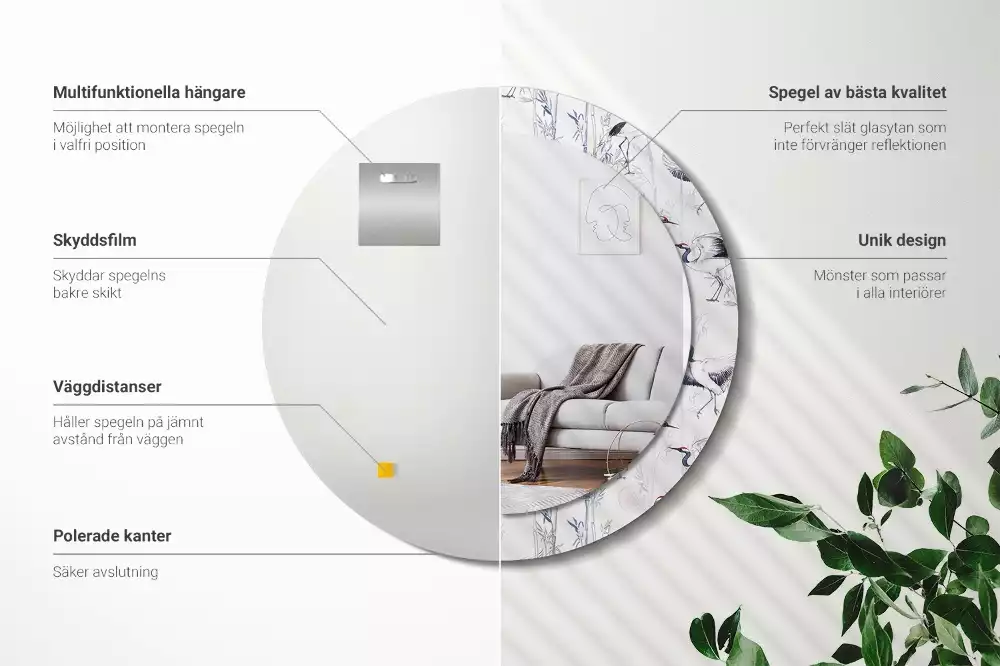 Espelho redondo decorativo Pássaros guindastes