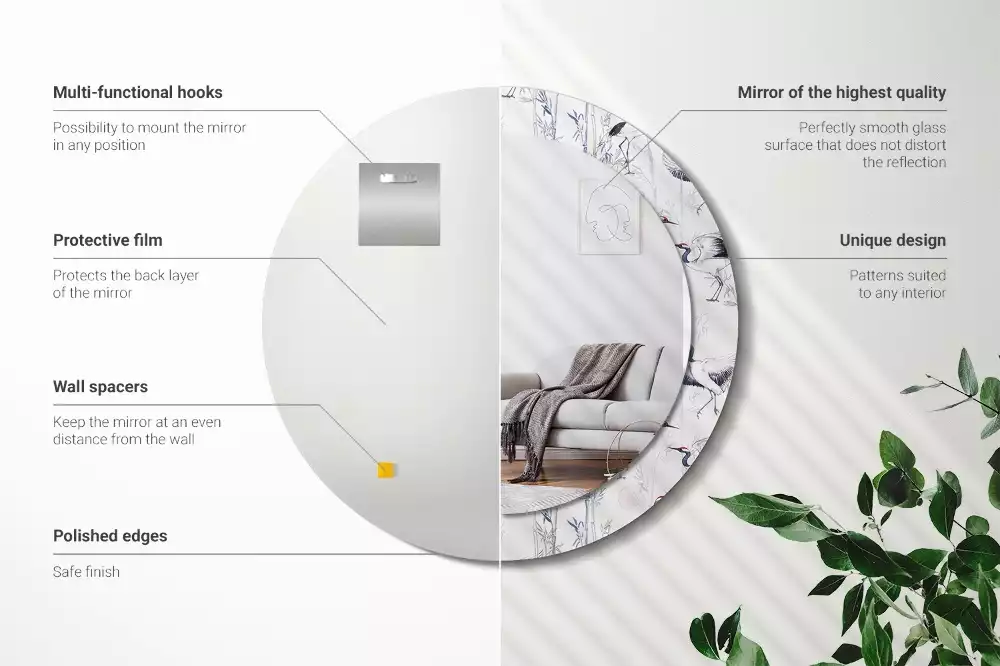 Espelho redondo decorativo Pássaros guindastes