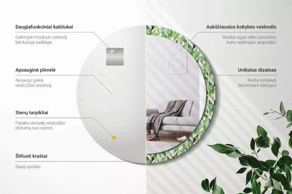 Espelho redondo decorativo Espinha de peixe