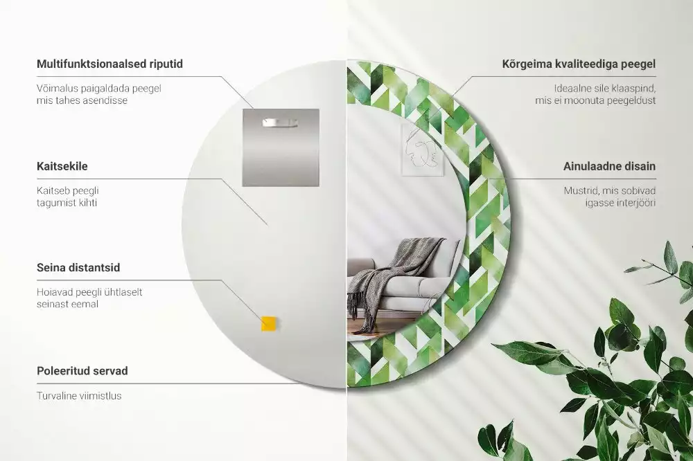 Espelho redondo decorativo Espinha de peixe