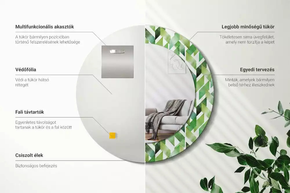 Espelho redondo decorativo Espinha de peixe