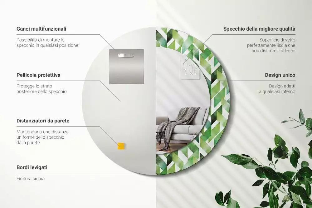 Espelho redondo decorativo Espinha de peixe