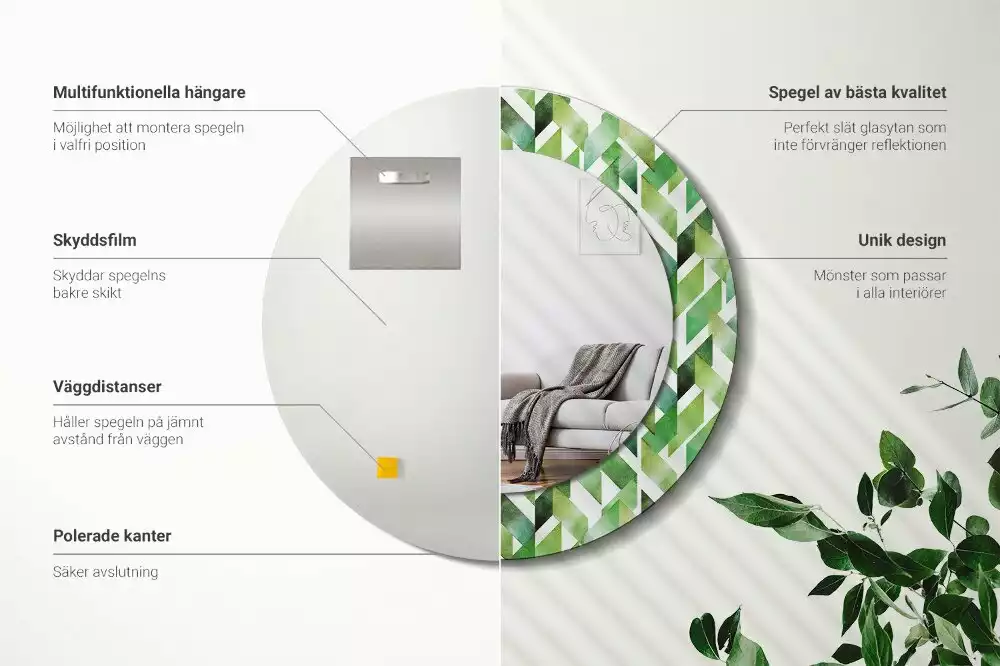 Espelho redondo decorativo Espinha de peixe