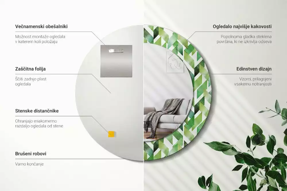 Espelho redondo decorativo Espinha de peixe