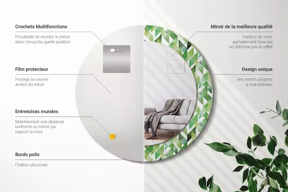 Espelho redondo decorativo Espinha de peixe