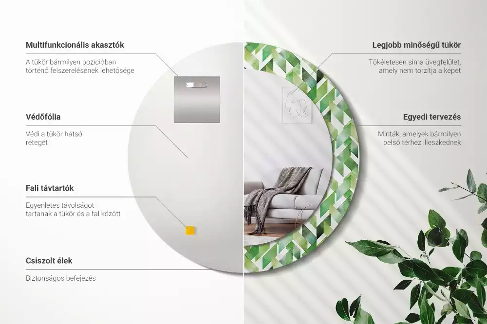 Espelho redondo decorativo Espinha de peixe