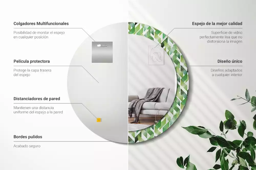 Espelho redondo decorativo Espinha de peixe