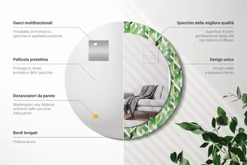 Espelho redondo decorativo Espinha de peixe