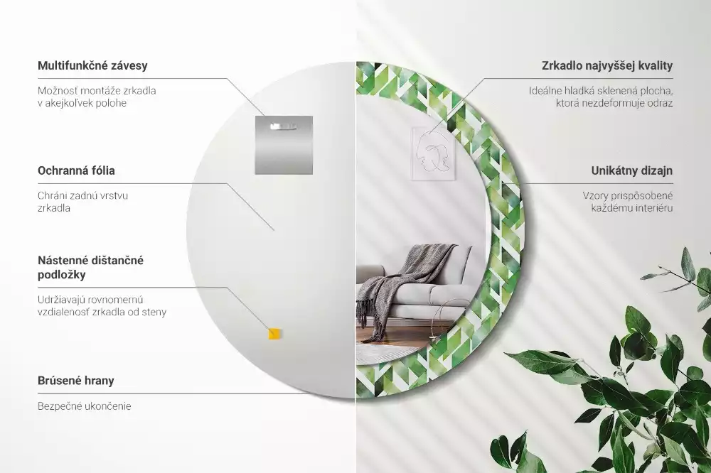 Espelho redondo decorativo Espinha de peixe