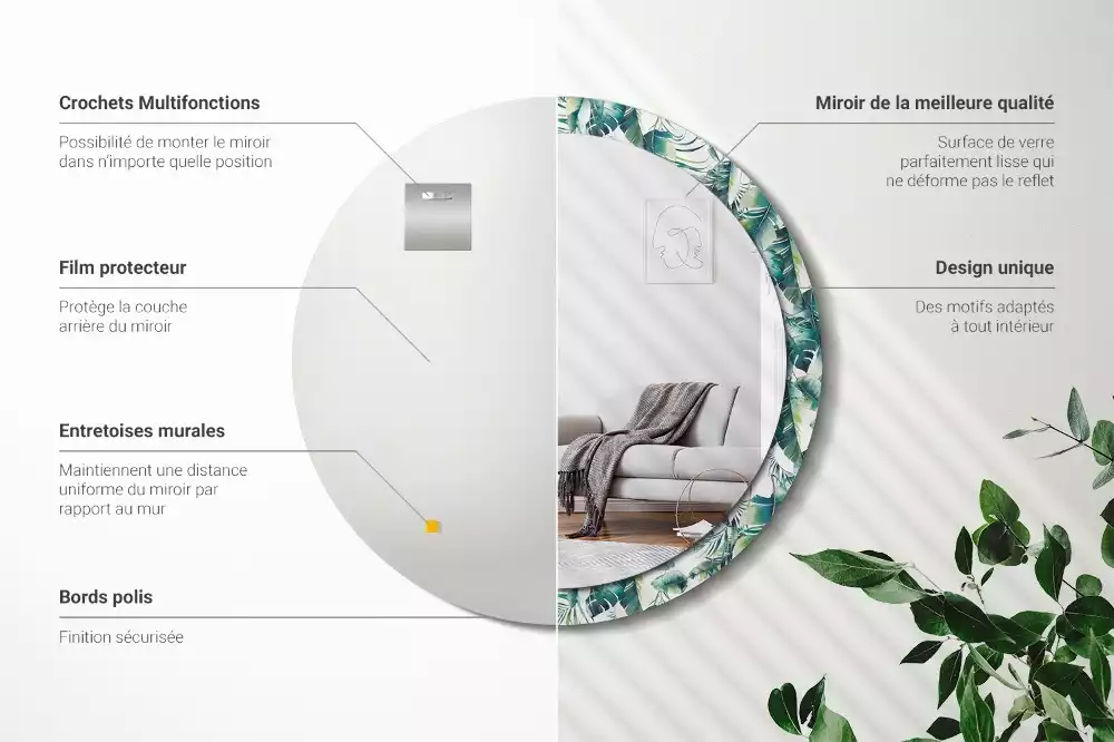 Espelho redondo decorativo Folhas