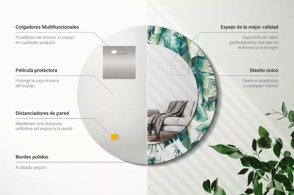 Espelho redondo decorativo Folhas