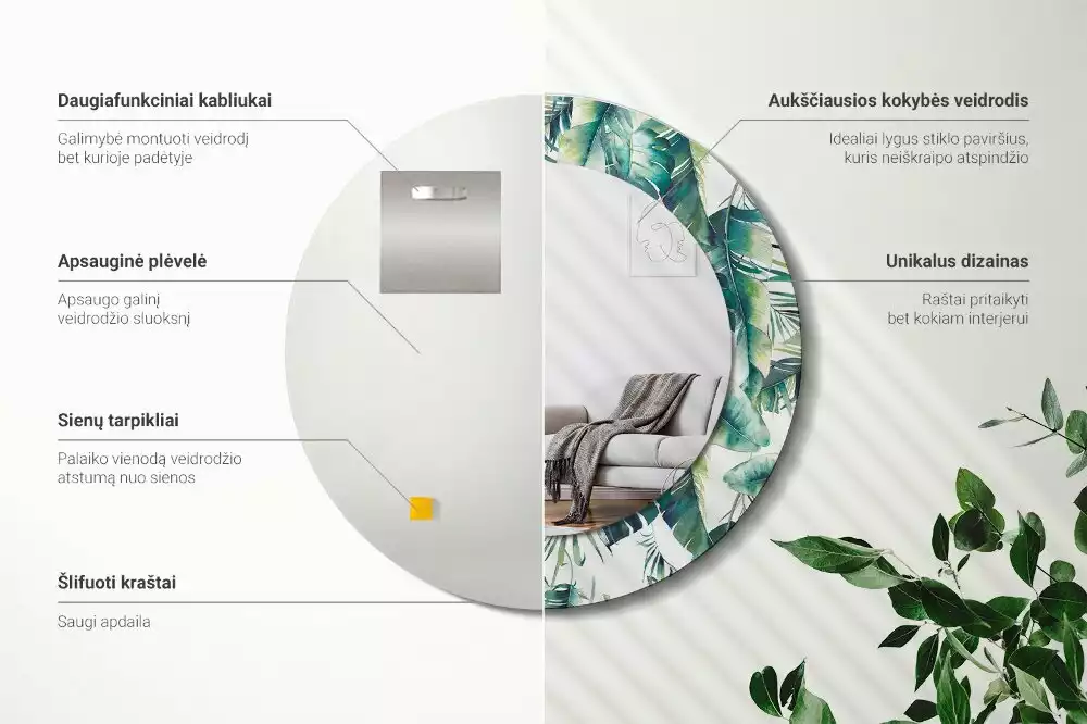 Espelho redondo decorativo Folhas