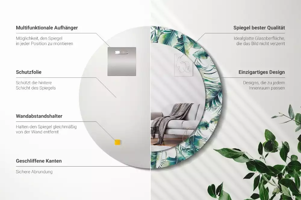 Espelho redondo decorativo Folhas