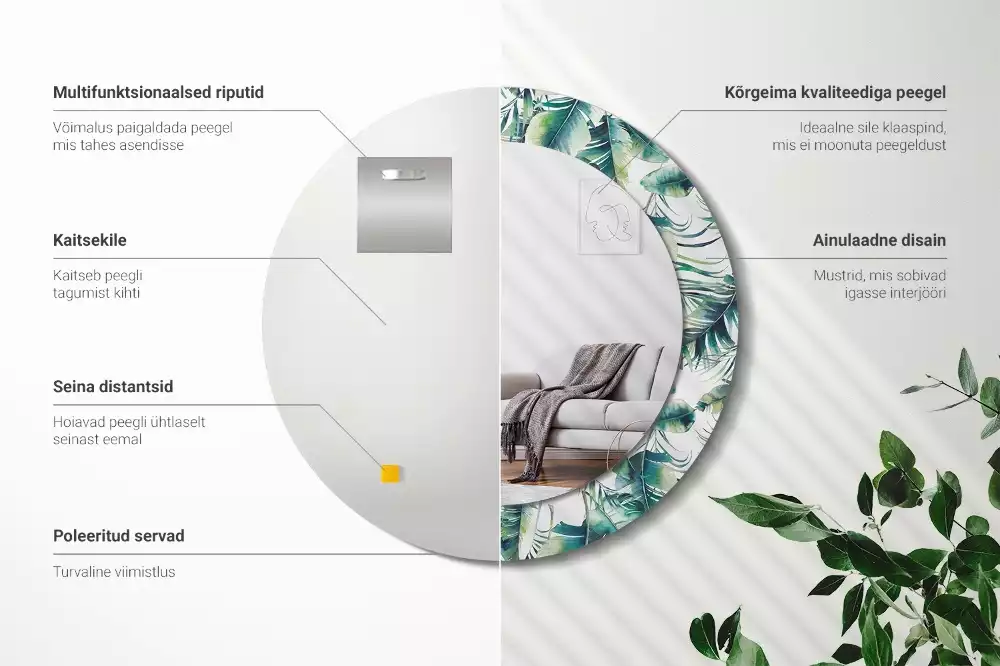 Espelho redondo decorativo Folhas