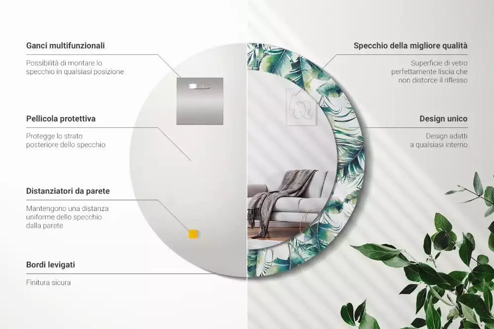 Espelho redondo decorativo Folhas