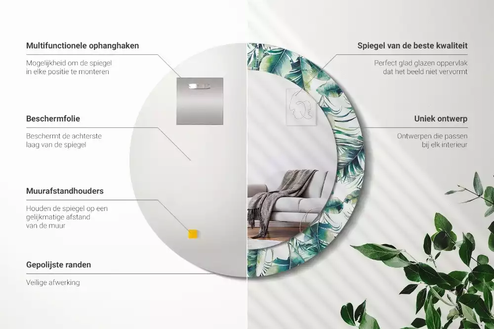 Espelho redondo decorativo Folhas