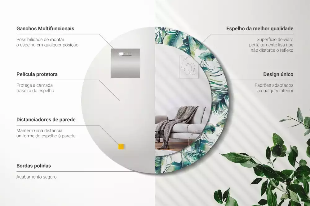 Espelho redondo decorativo Folhas