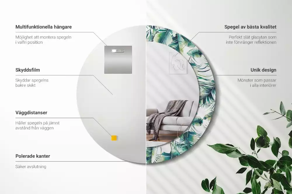 Espelho redondo decorativo Folhas