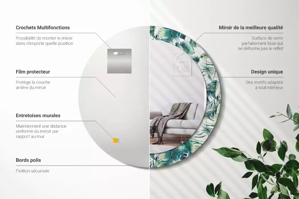 Espelho redondo decorativo Folhas