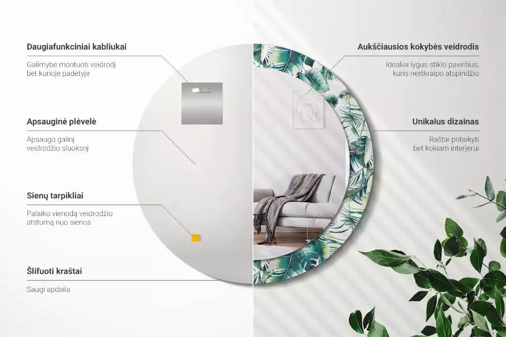 Espelho redondo decorativo Folhas