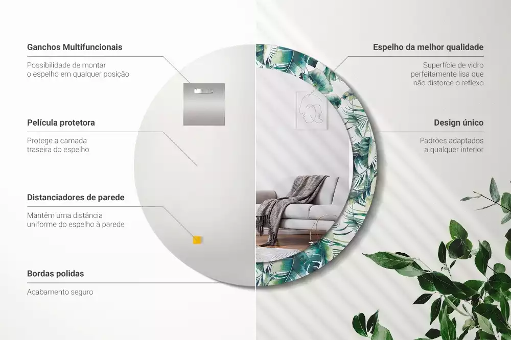 Espelho redondo decorativo Folhas